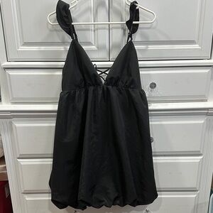 wild fable Black Gathered Babydoll Dress with Tie Straps